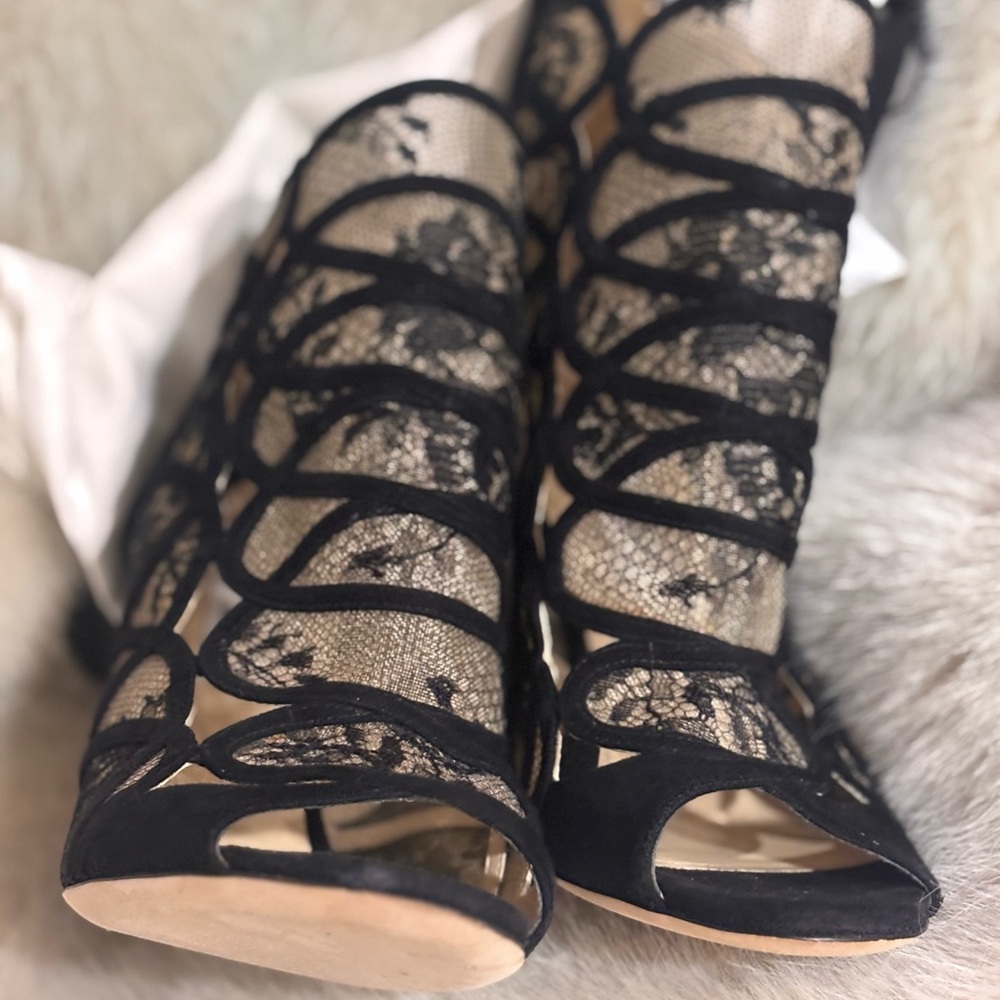 Jimmy Choo Black Lace Cutout Stiletto Heels 39.5 - Picture 6 of 8